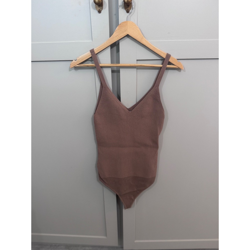 Abercrombie & Fitch Womens Ribbed V-Neck Sleeveless Bodysuit Brown large